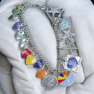 Vintage 925 Sterling 1970s-1980s BEO Beta Sigma Phi Sorority Charm Bracelet 7”